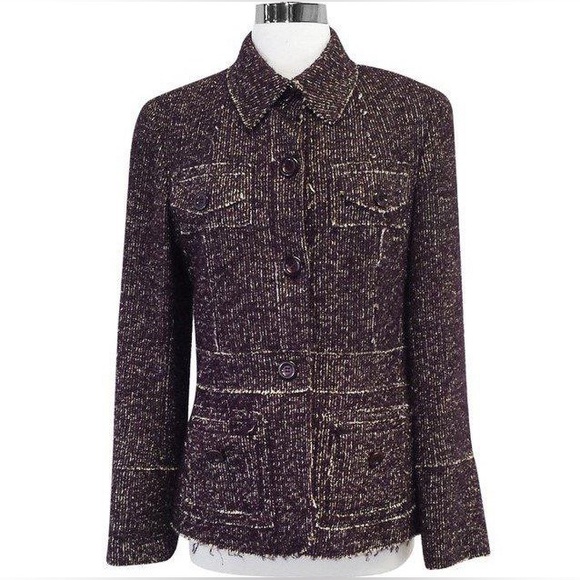 Lafayette 148 New York Jackets & Blazers - Lafayette 148 Alpaca Wool Bouche Purple Multi Blazer Jacket Petite Size 2